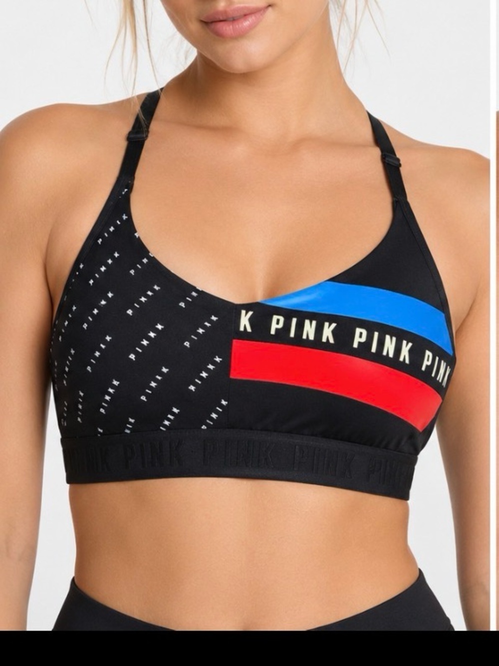 Victoria’s Secret PINK Ultimate Lightly Lined Sports Bra L Black Red Blue USA